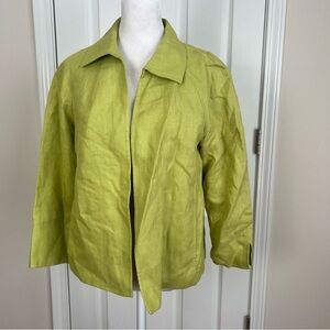 Talbots Irish Linen Jacket Blazer Open Front Green Pockets
